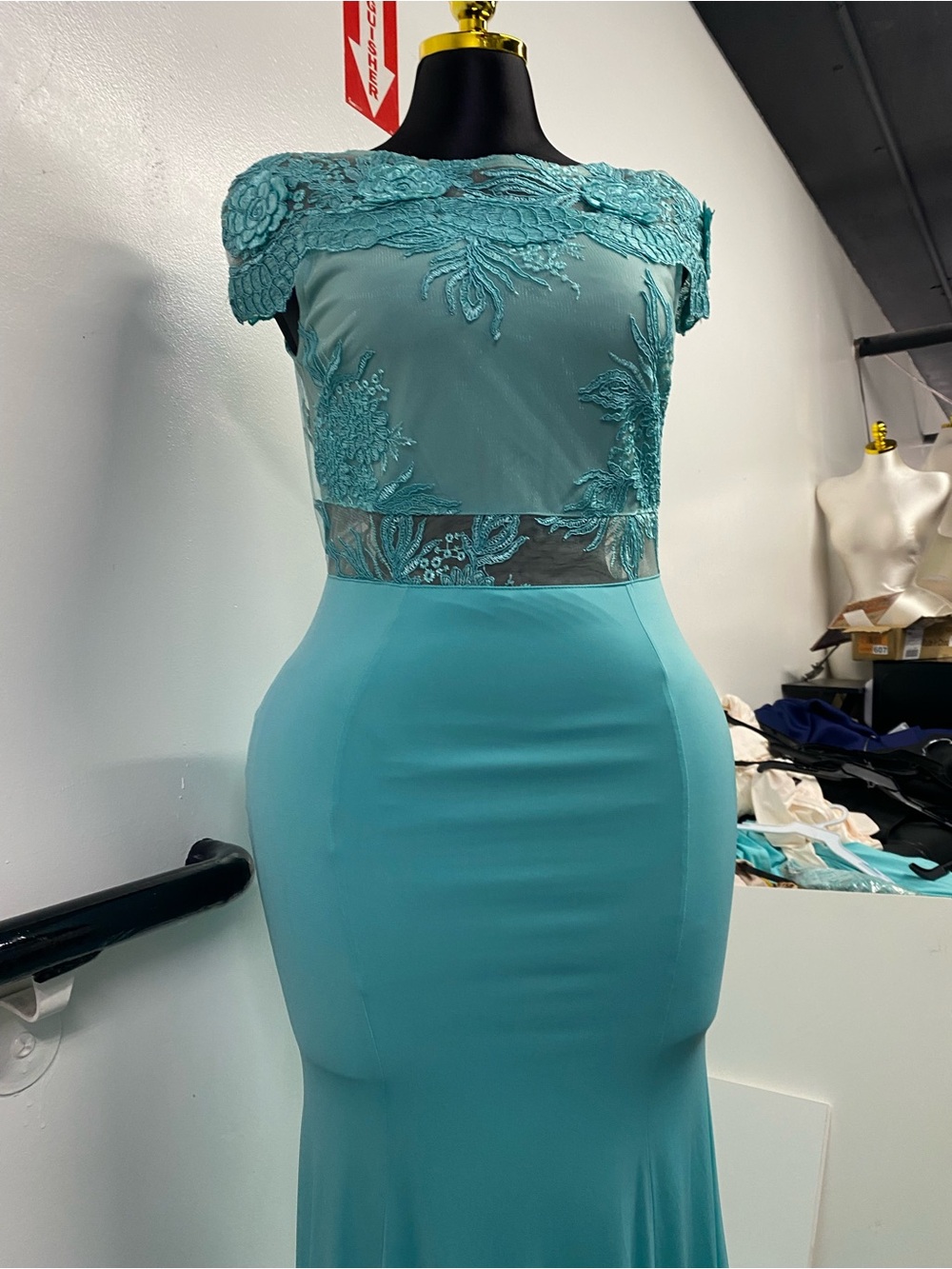Teal Lace Illusion Bodice Mermaid Dress